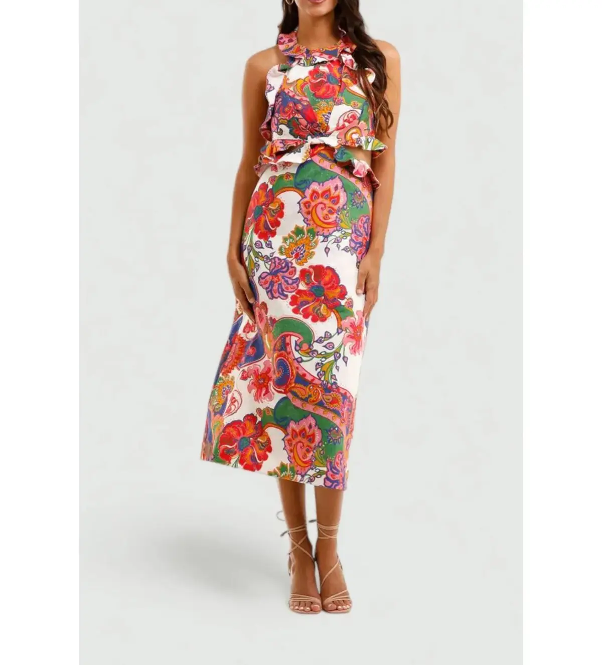 Zimmermann Lovestruck Tie Back Midi Dress Natural Paisley Floral Size 0/AU 8 - Image 1