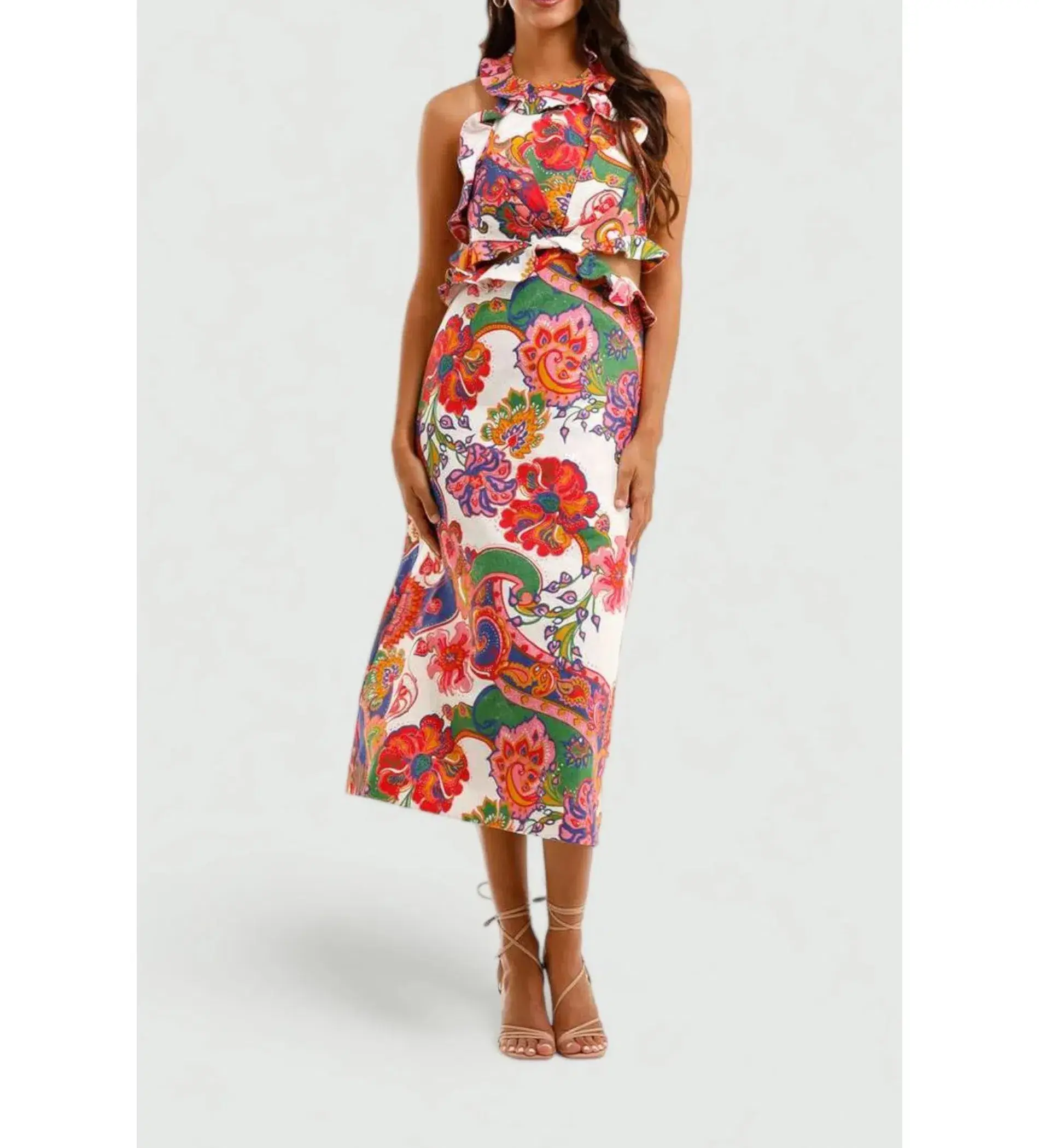Zimmermann Lovestruck Tie Back Midi Dress Natural Paisley Floral Size 0/AU 8 - Image 1