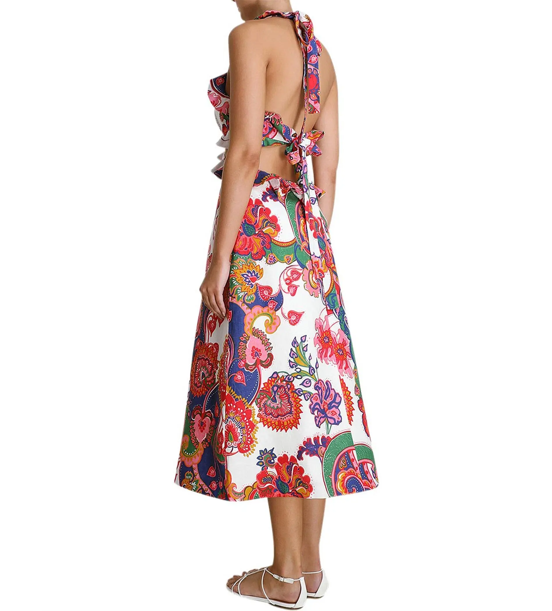 Zimmermann Lovestruck Tie Back Midi Dress Natural Paisley Floral Size 0/AU 8 - Image 2