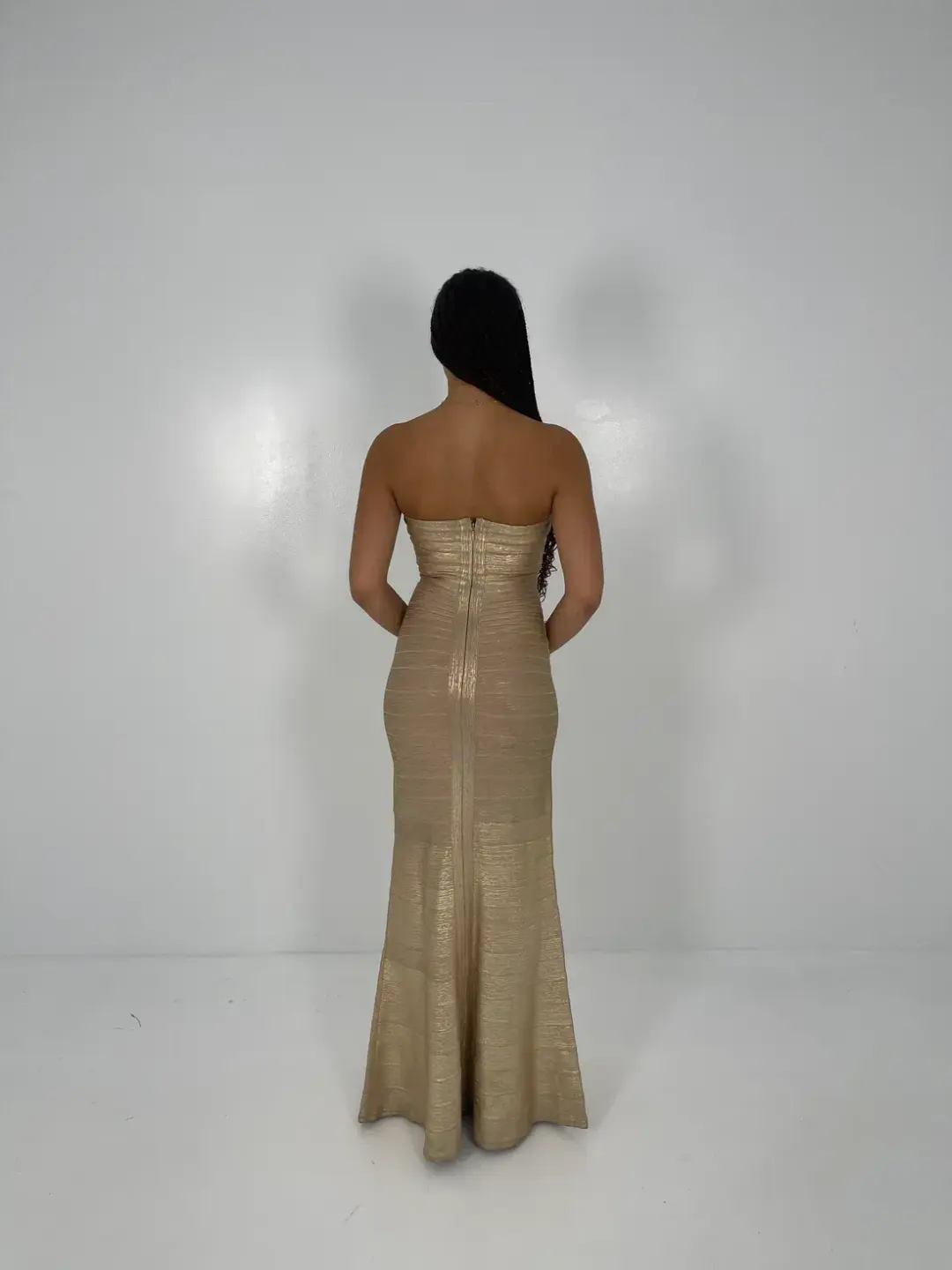 Hervé Léger Gold Sara Gown in Gold Size L/AU12 for rent on The Volte - main image