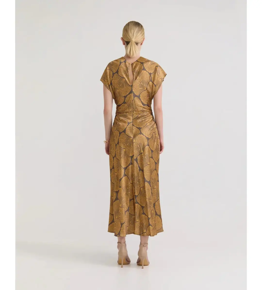 Oxford Fleur Printed Twill Midi Dress Chocolate/Gold Size AU 14 for rent on The Volte - main image