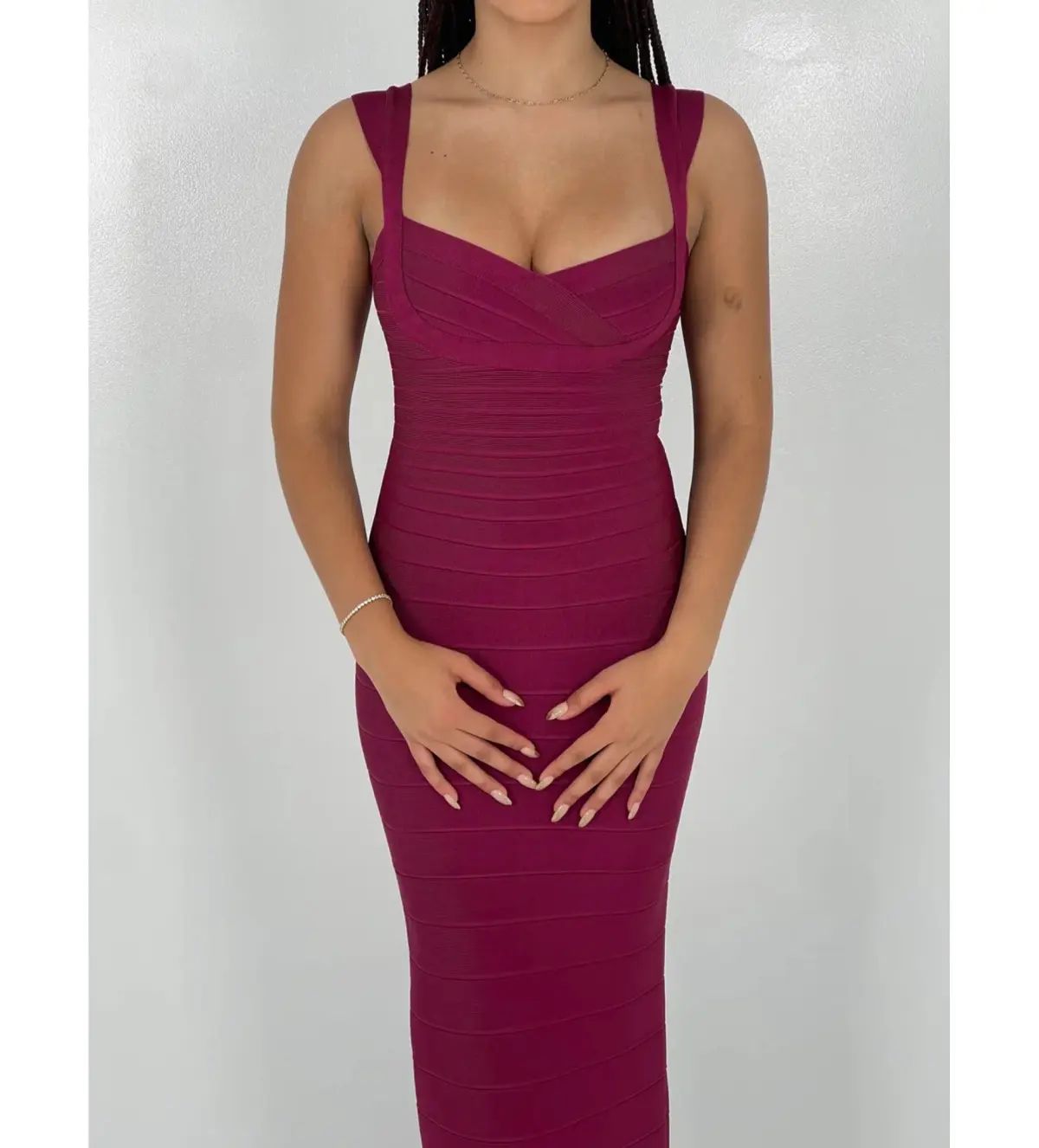 Herve Leger Sweetheart Banded Gown Burgundy Size S/AU 8 - Image 3