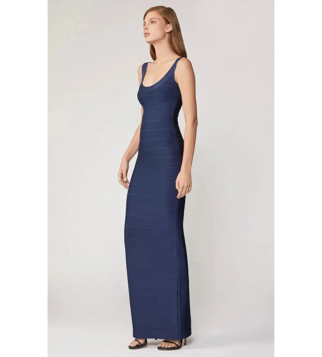 Herve Leger Round Neck Gown in Navy Size XS / AU 6 for rent on The Volte - main image