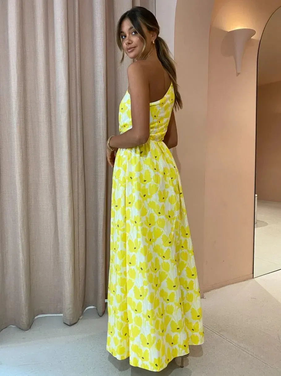 BY NICOLA CANARY BLOSSOM MAXI LINEN DRESS | Size AU 8  - Image 2