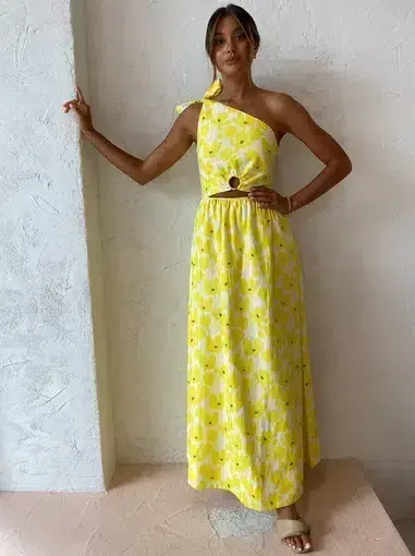 BY NICOLA CANARY BLOSSOM MAXI LINEN DRESS | Size AU 8  - Image 4