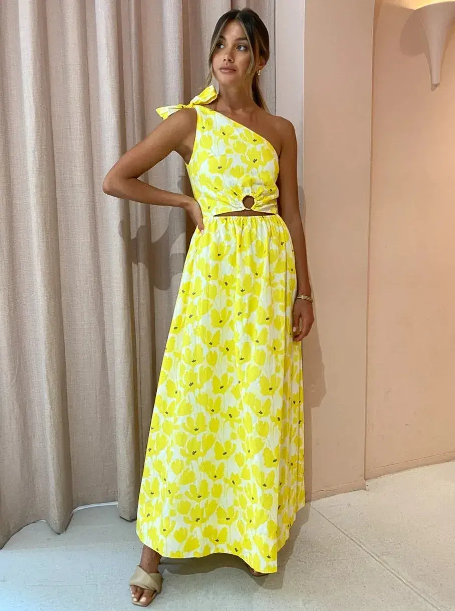 BY NICOLA CANARY BLOSSOM MAXI LINEN DRESS | Size AU 8  - Image 1