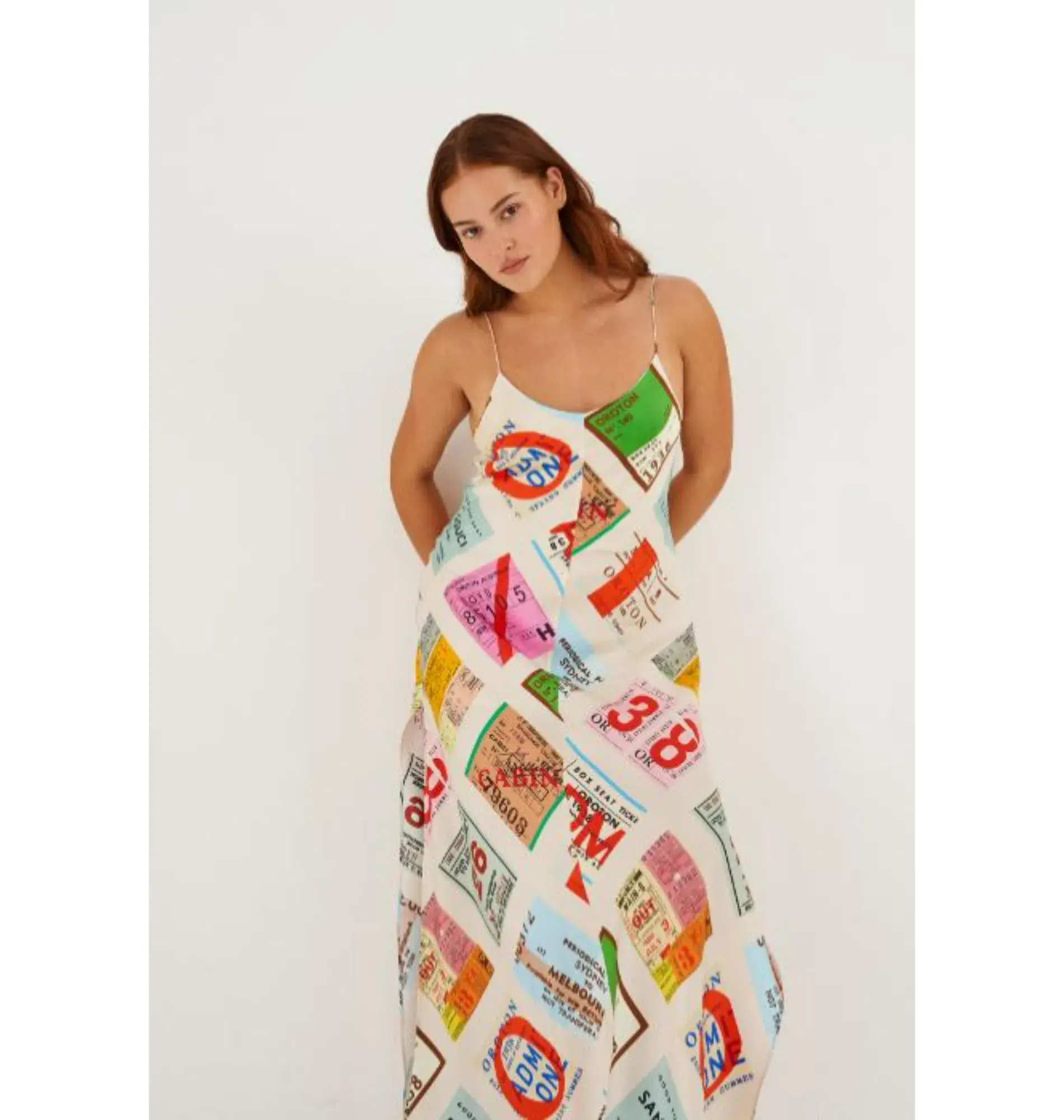 Oroton Ticket Print Slip Maxi Dress  Multi Size AU 14  - Image 2