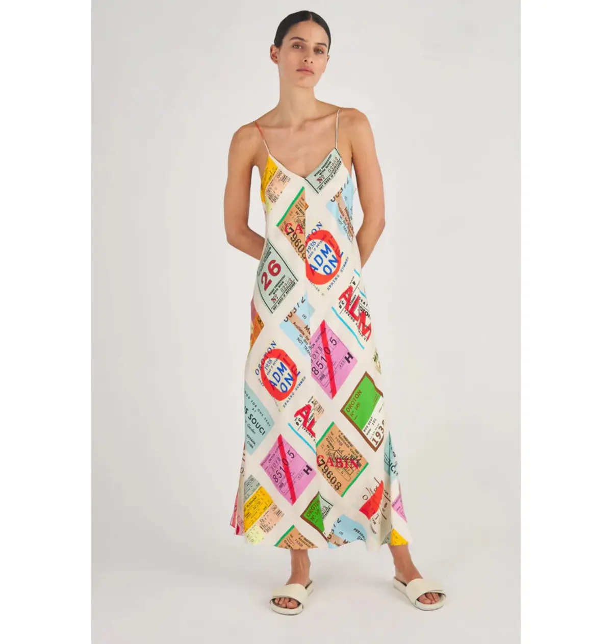 Oroton Ticket Print Slip Maxi Dress  Multi Size AU 14  - Image 3