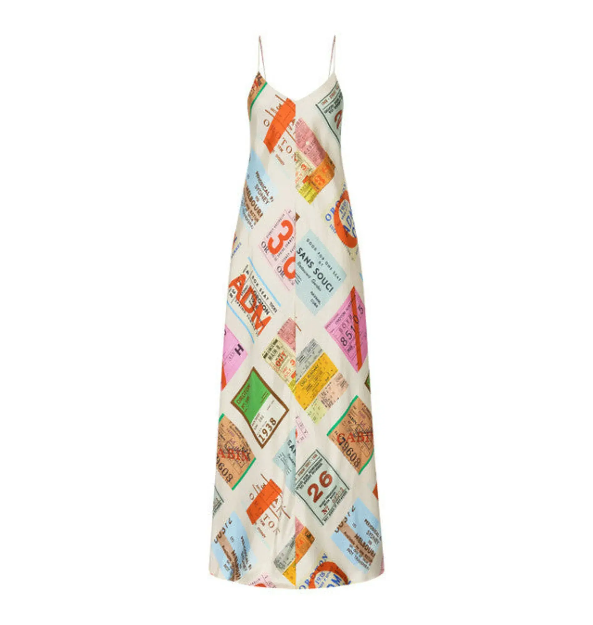 Oroton Ticket Print Slip Maxi Dress  Multi Size AU 14  - Image 5