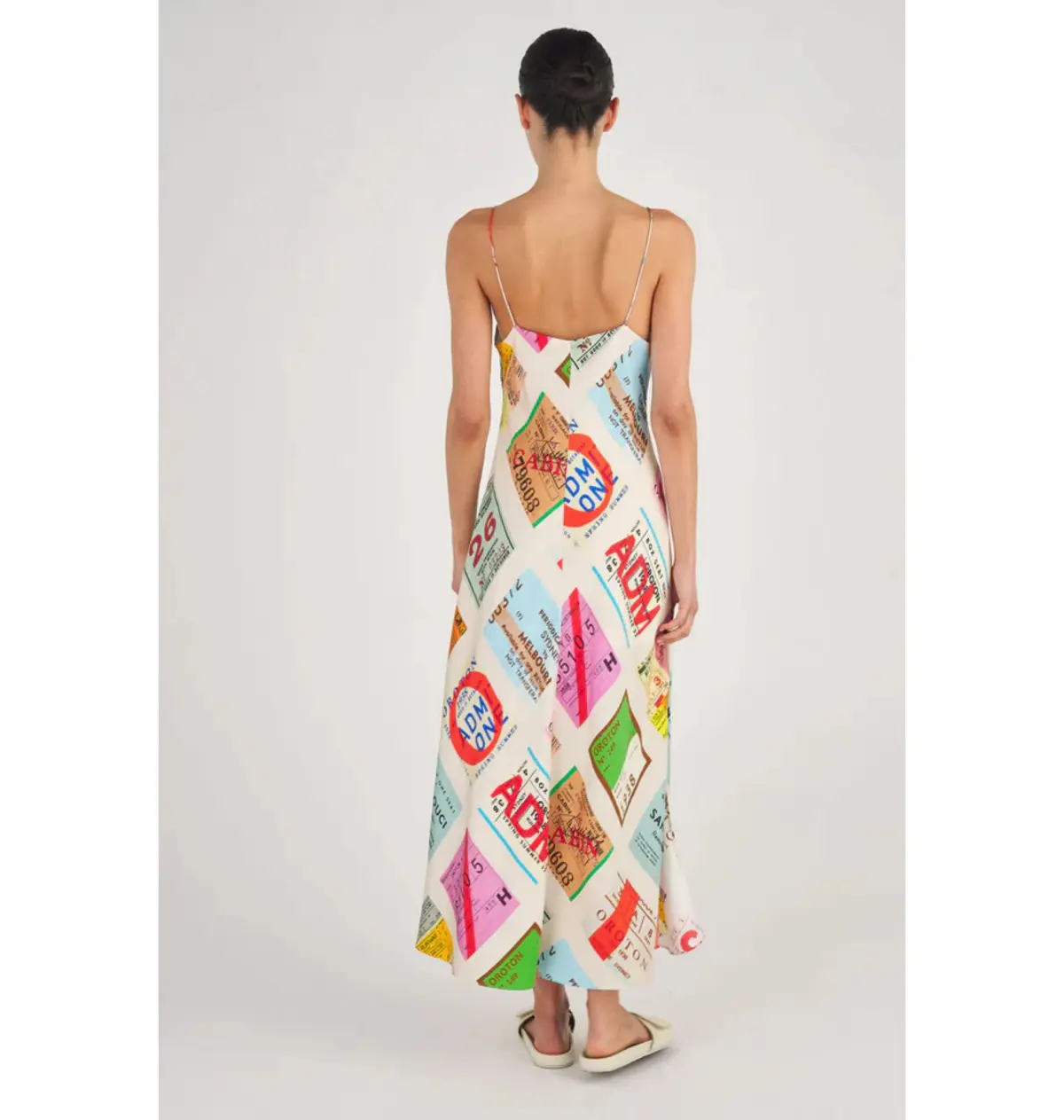 Oroton Ticket Print Slip Maxi Dress  Multi Size AU 14  - Image 4