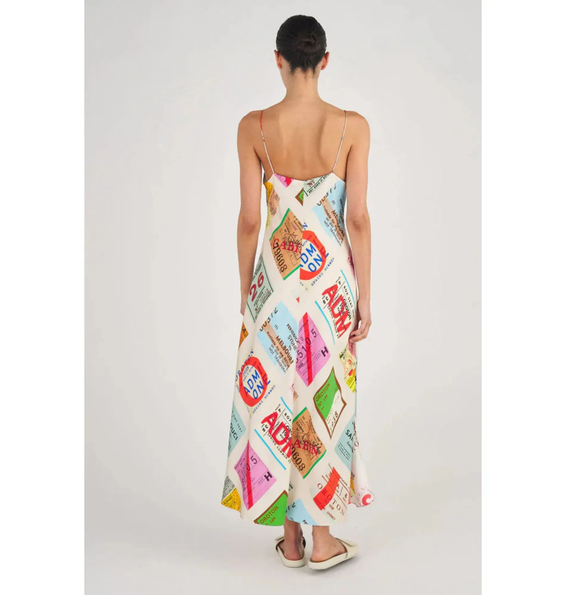 Oroton Ticket Print Slip Maxi Dress  Multi Size AU 14  - Image 4