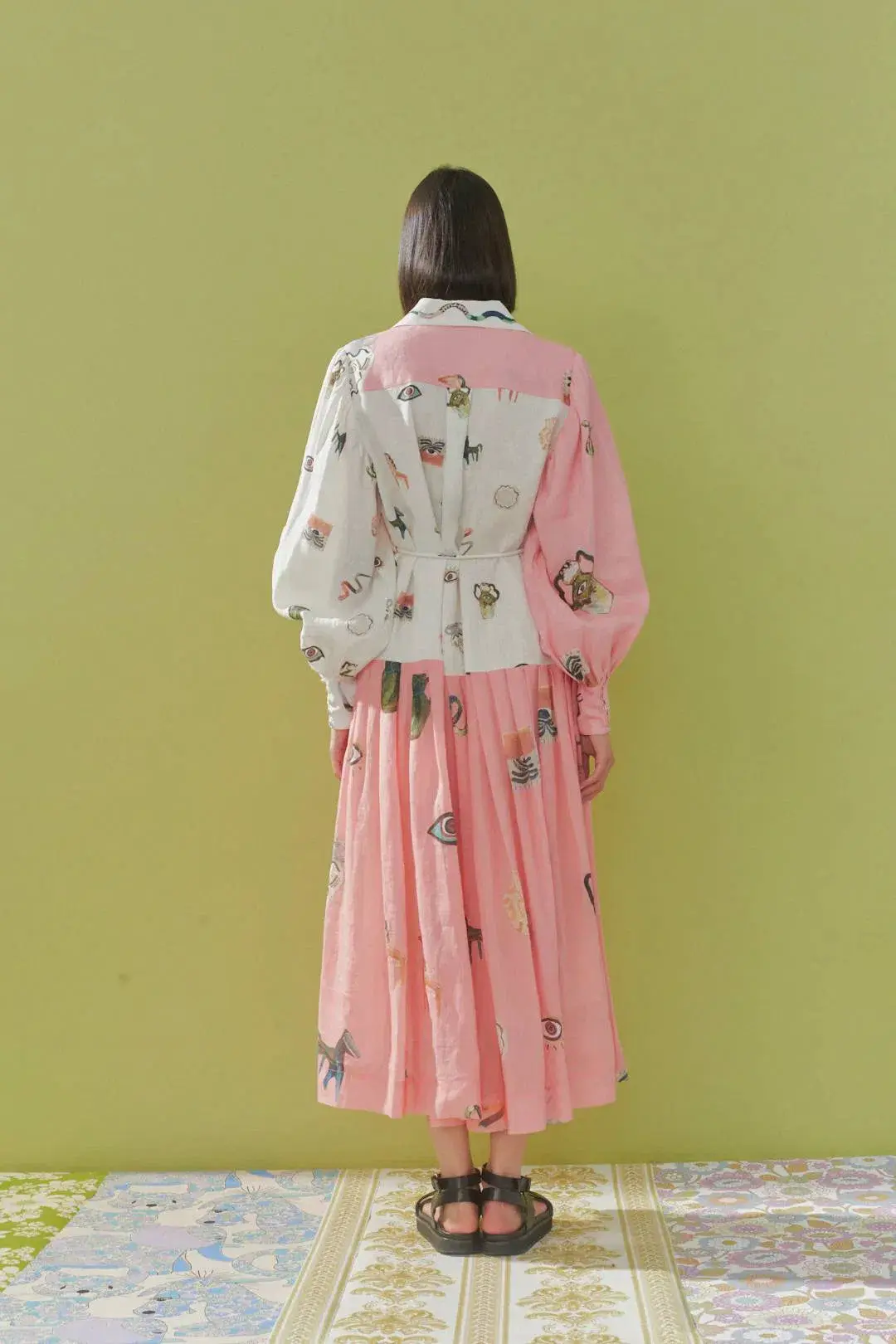 Alemais Cleo Patchwork Midi Shirtdress in Pink Multi Size 14 - Image 2