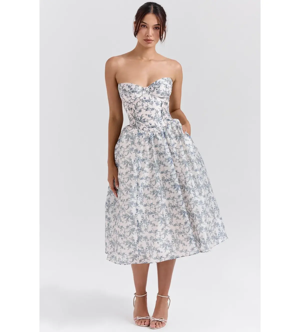 House of CB Bennett Dress English Porcelain Print Strapless Midi Sundress Size L/AU 12-14 - Image 1