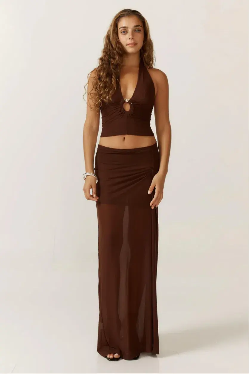 Ance Gria Nellie Top and Skirt Set Chocolate Brown Size M /  - Image 1