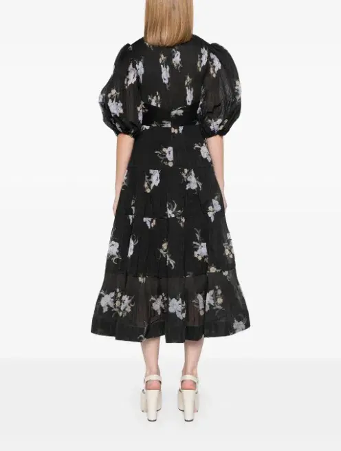 Zimmerman Pleated Midi Dress Floral in Black Size 6 - Image 2