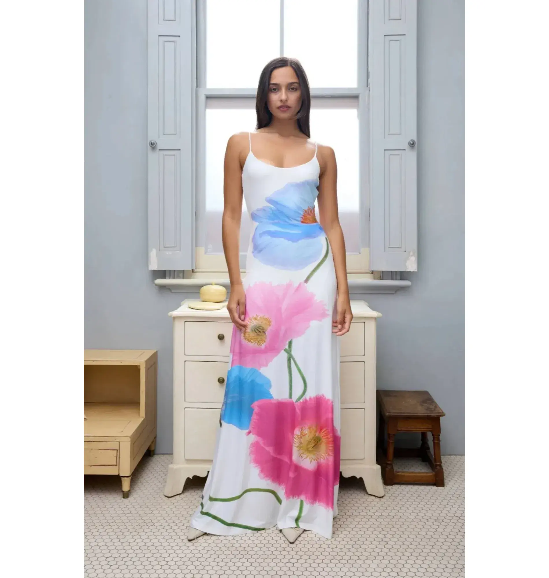 With Harper Lu Low Back Maxi Dress Azure Poppy Size S / AU 8 - Image 1