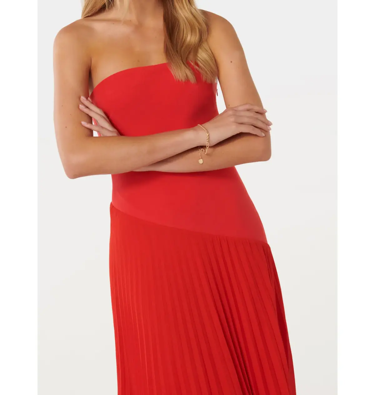 Forever New Capri Strapless Pleated Dress Red Size AU 6 - Image 3