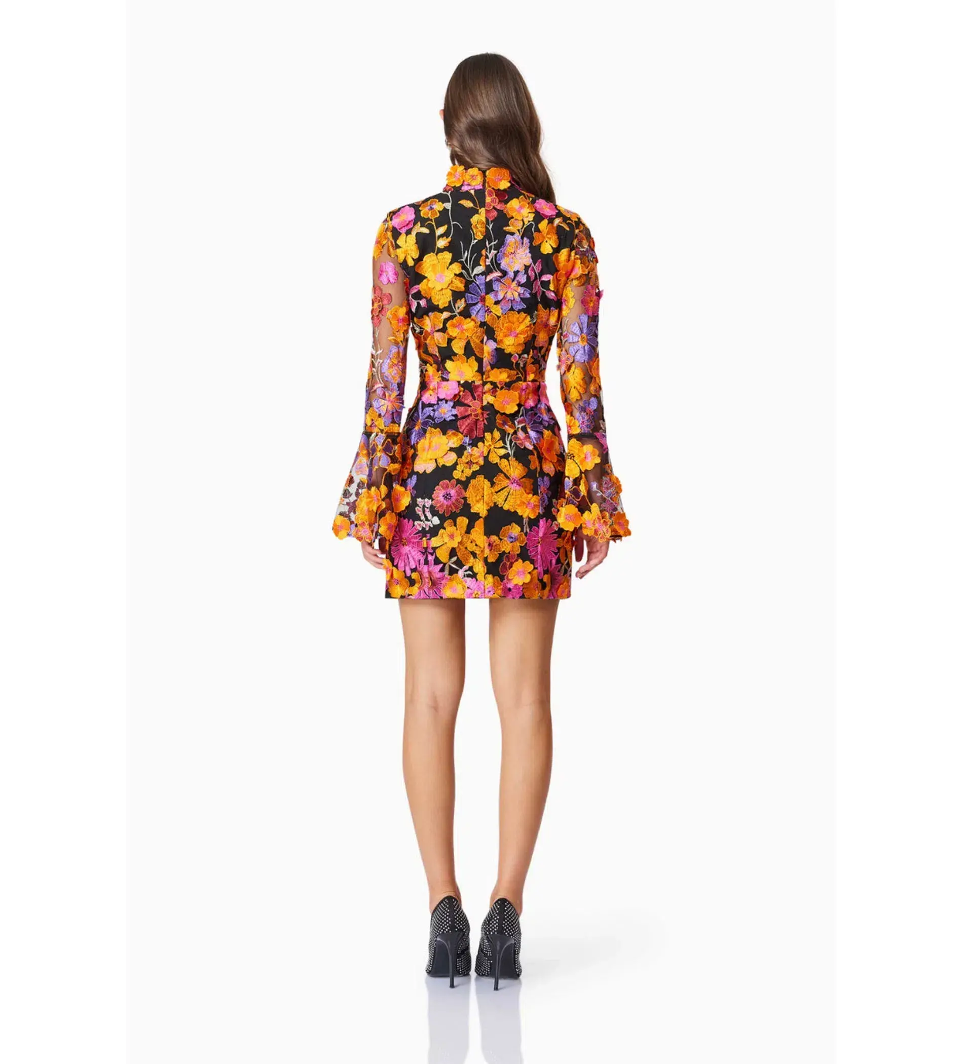 Elliatt Alessandra Floral Long Sleeve Mini Dress In Orange Size 12 - Image 2
