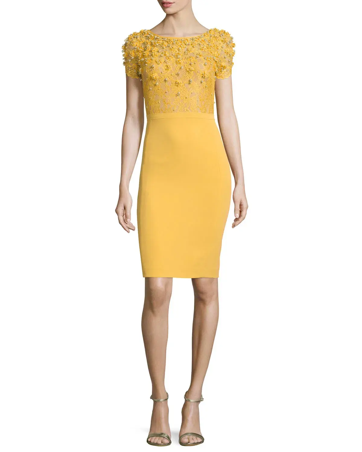 Jenny Packham Embellished Bodice Cocktail Dress Yellow Size 12 - Image 1