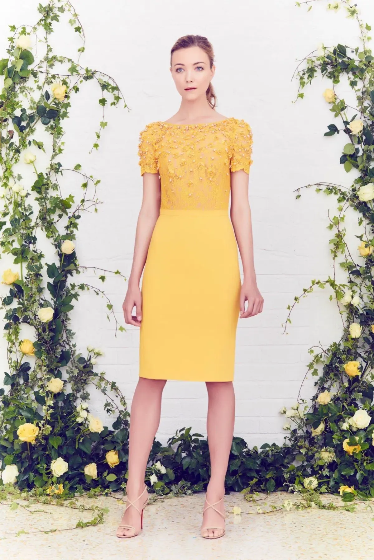 Jenny Packham Embellished Bodice Cocktail Dress Yellow Size 12 - Image 3