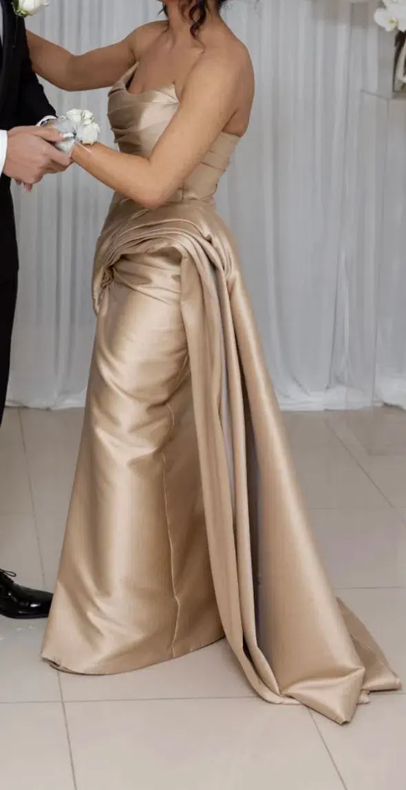 Janet Zeater Custom Gold Maxi Dress Size 8 for rent on The Volte - main image