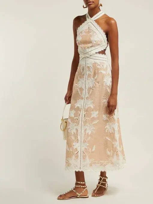 Zimmermann Corsage Lily Midi Halter Dress Cream/Nude Size 0 - Image 1
