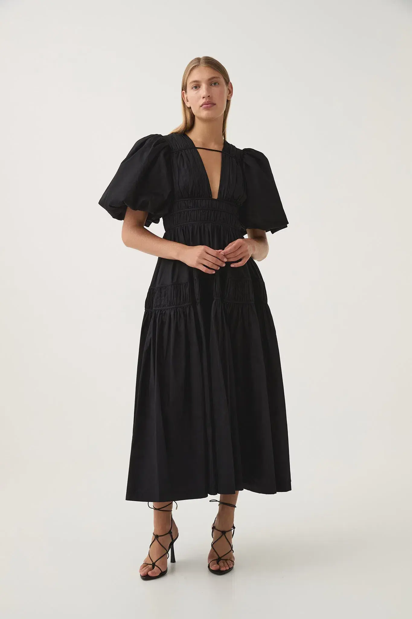 Aje Fallingwater Ruched Midi Dress Black Size 12 - Image 1