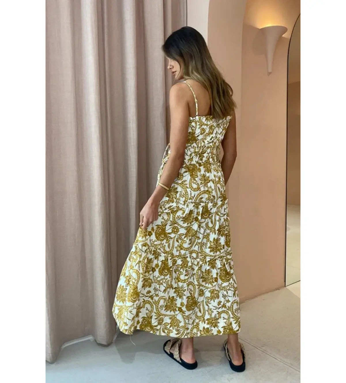 Shona Joy Saffron Shirred Tiered Midi Dress Size XS/ AU 6 - Image 3