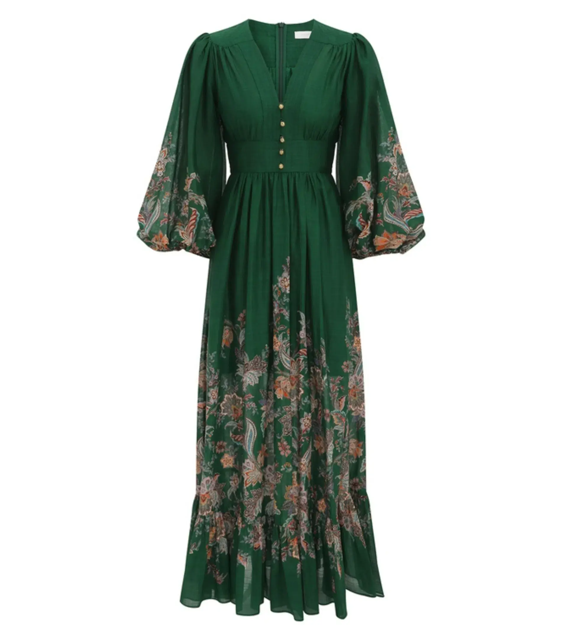 Zimmermann Rhiannon Plunge Maxi Dress Green Multi Paisley Size 4 / AU 16 - Image 3