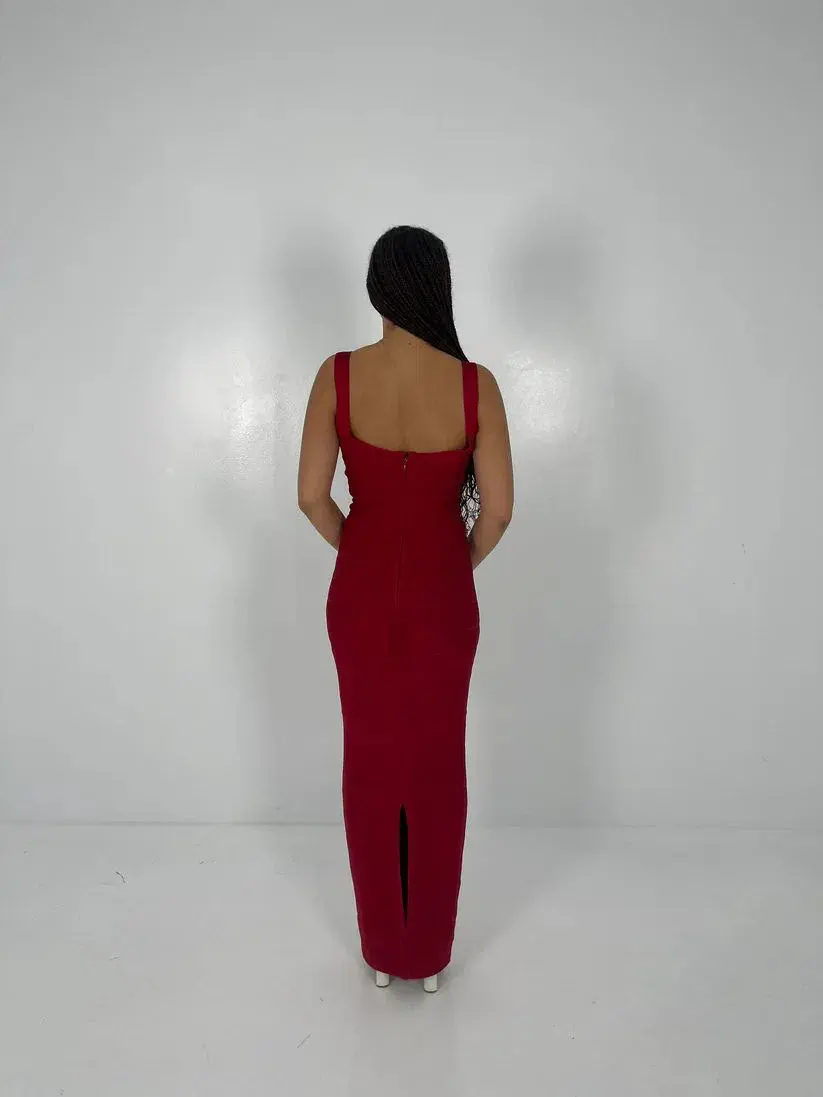 Hervé Léger Cranberry Round Neck Gown in Red Size S/AU8 - Image 3