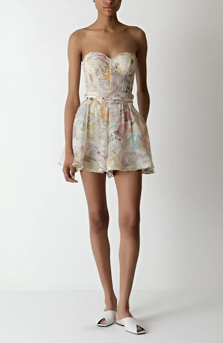 Zimmermann Crush Paneled Bodice and Shorts Set in Dear Diary Print Size 0 / AU 8 - Image 1