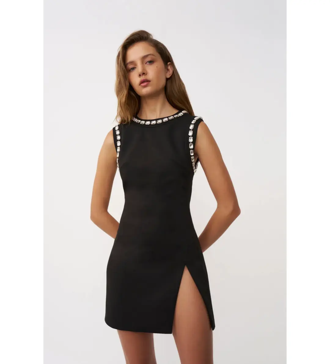 By Johnny Devora Jewel Trim Mini Dress in Black Silver Size 8 for rent on The Volte - main image