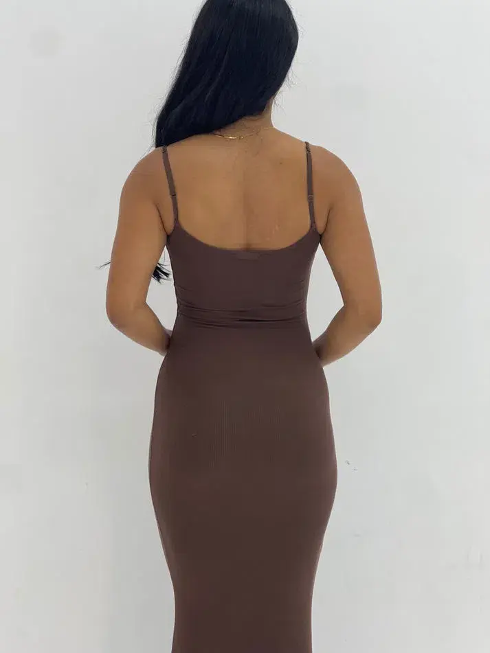 Skims Soft Lounge Long Slip Dress Maxi Brown Size 10/S for rent on The Volte - main image