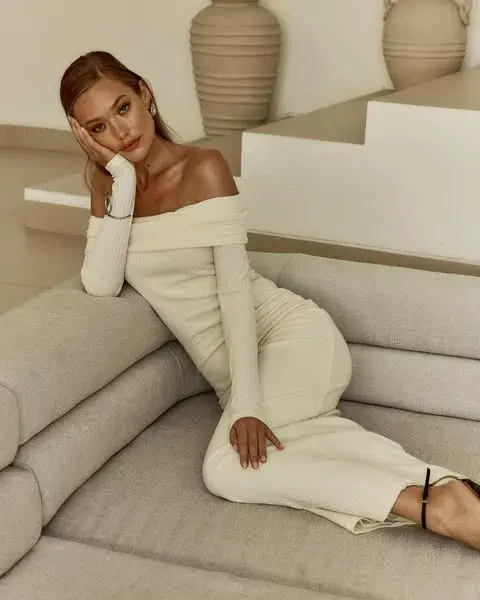 Sofia the Label Gia off the Shoulder  Dress Cream Size 10 for rent on The Volte - main image