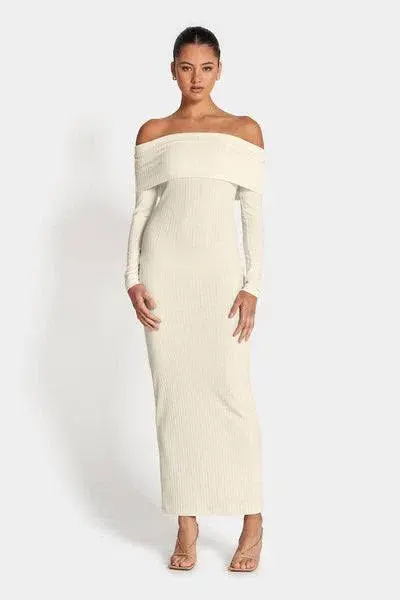 Sofia the Label Gia off the Shoulder  Dress Cream Size 10 for rent on The Volte - main image