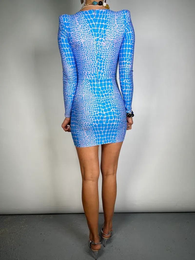 Alex Perry Howell Printed Mini Dress in Blue Size 10 - Image 2