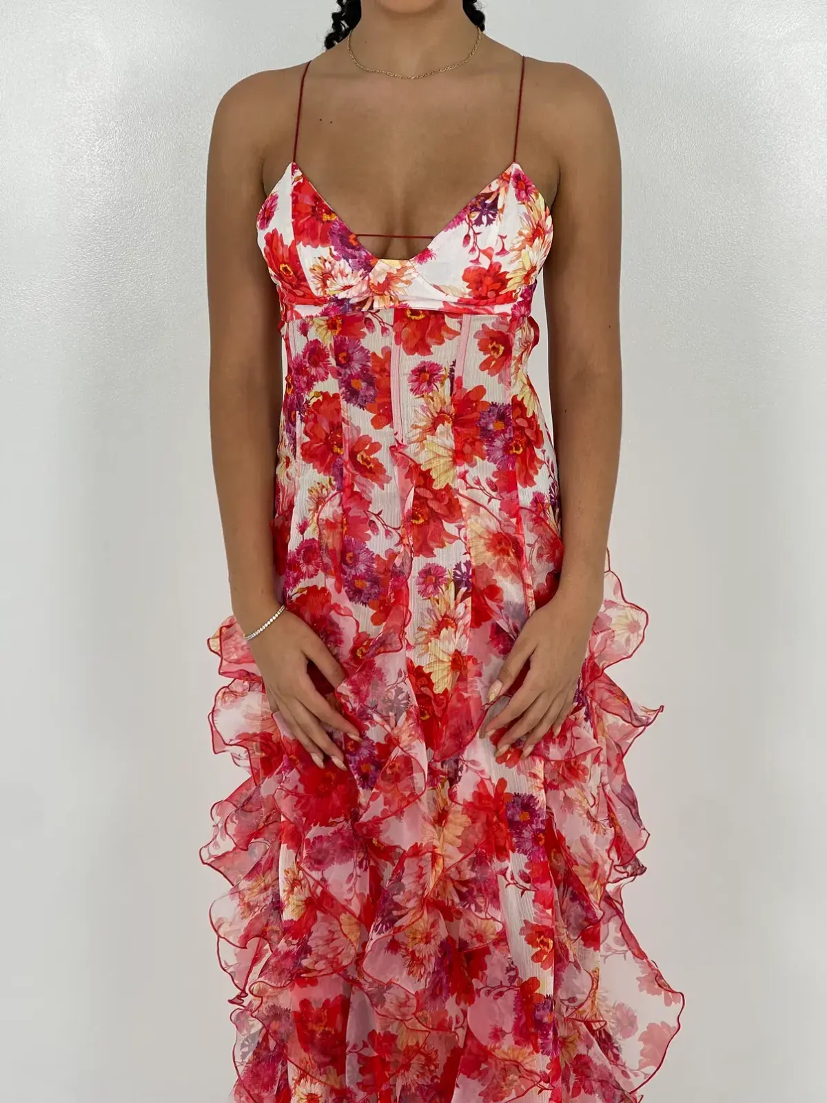 Menti Red Iris Floral Midi Dress Size 6 - Image 3