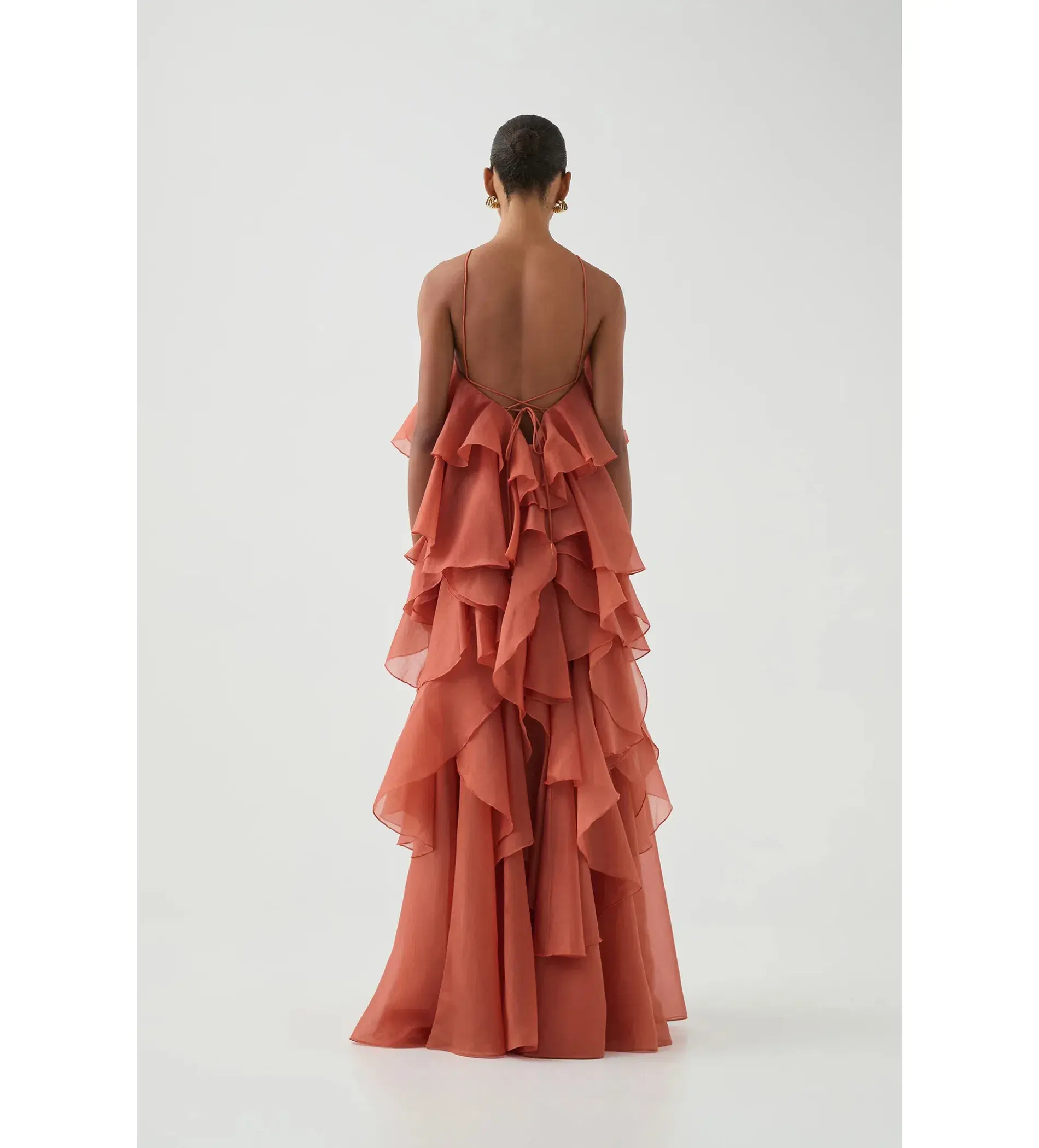 Aje Pandorea Layered Maxi Dress Coral Clay Size AU 14 - Image 4