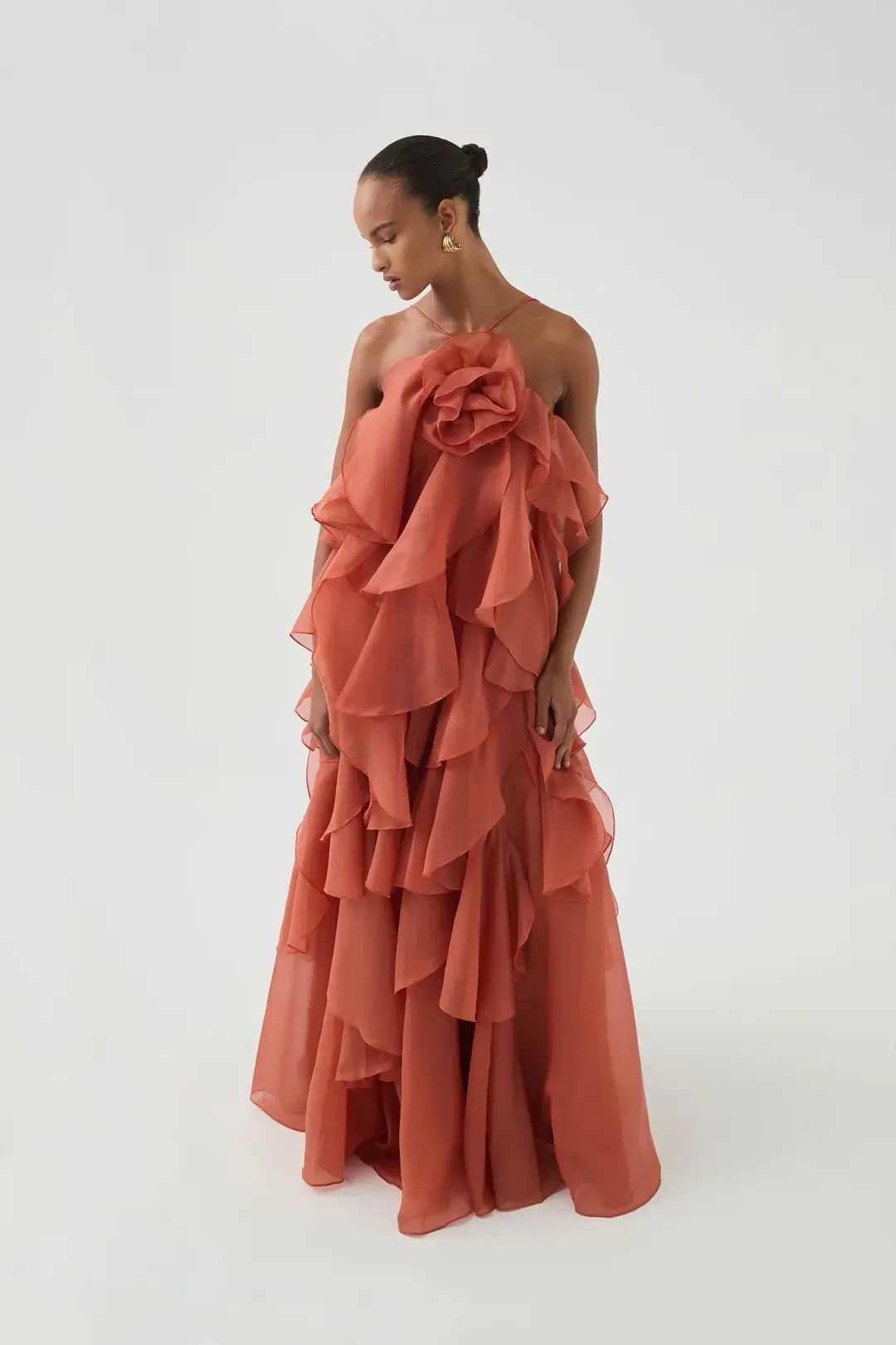 Aje Pandorea Layered Maxi Dress Coral Clay Size 16 for rent on The Volte - main image