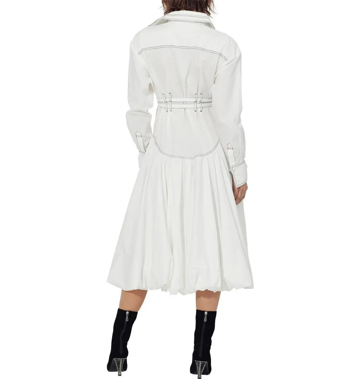 Aje Cassia Bubble Hem Belted Midi Shirt Dress White Size 10/M - Image 2