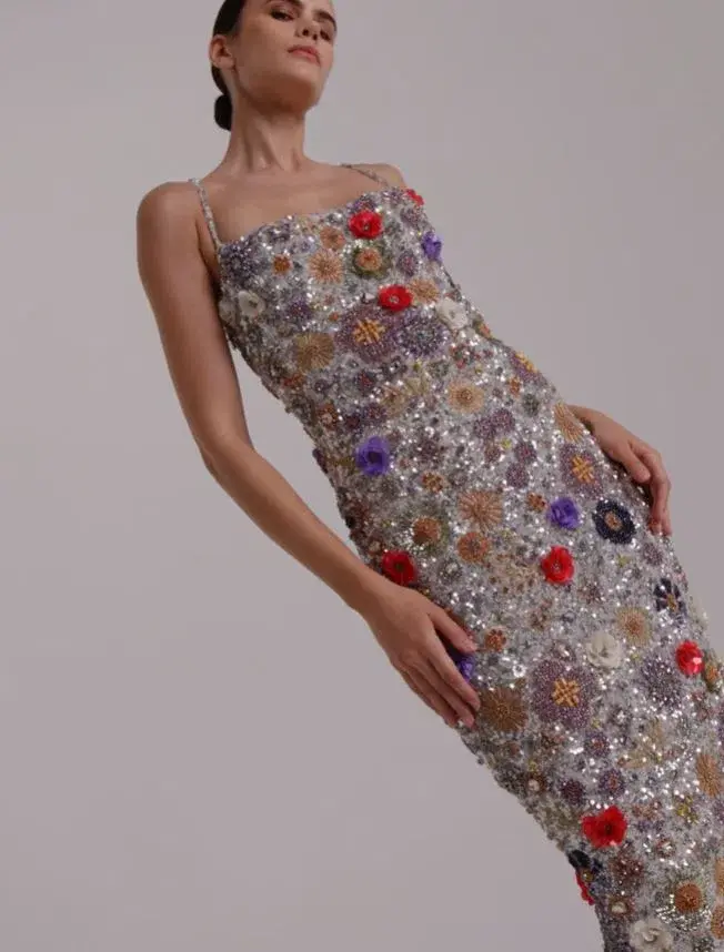Rachel Gilbert Francesca Gown Silver Multi Size 0 / AU 6 - Image 5