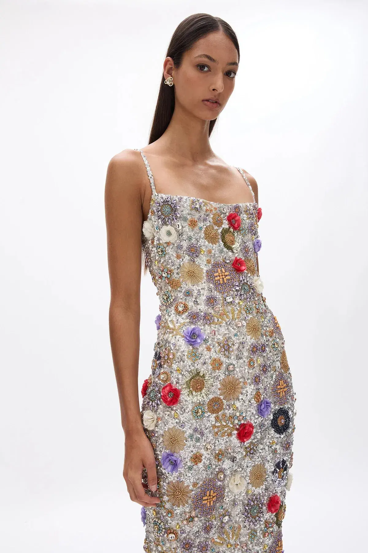 Rachel Gilbert Francesca Gown Silver Multi Size 0 / AU 6 - Image 1