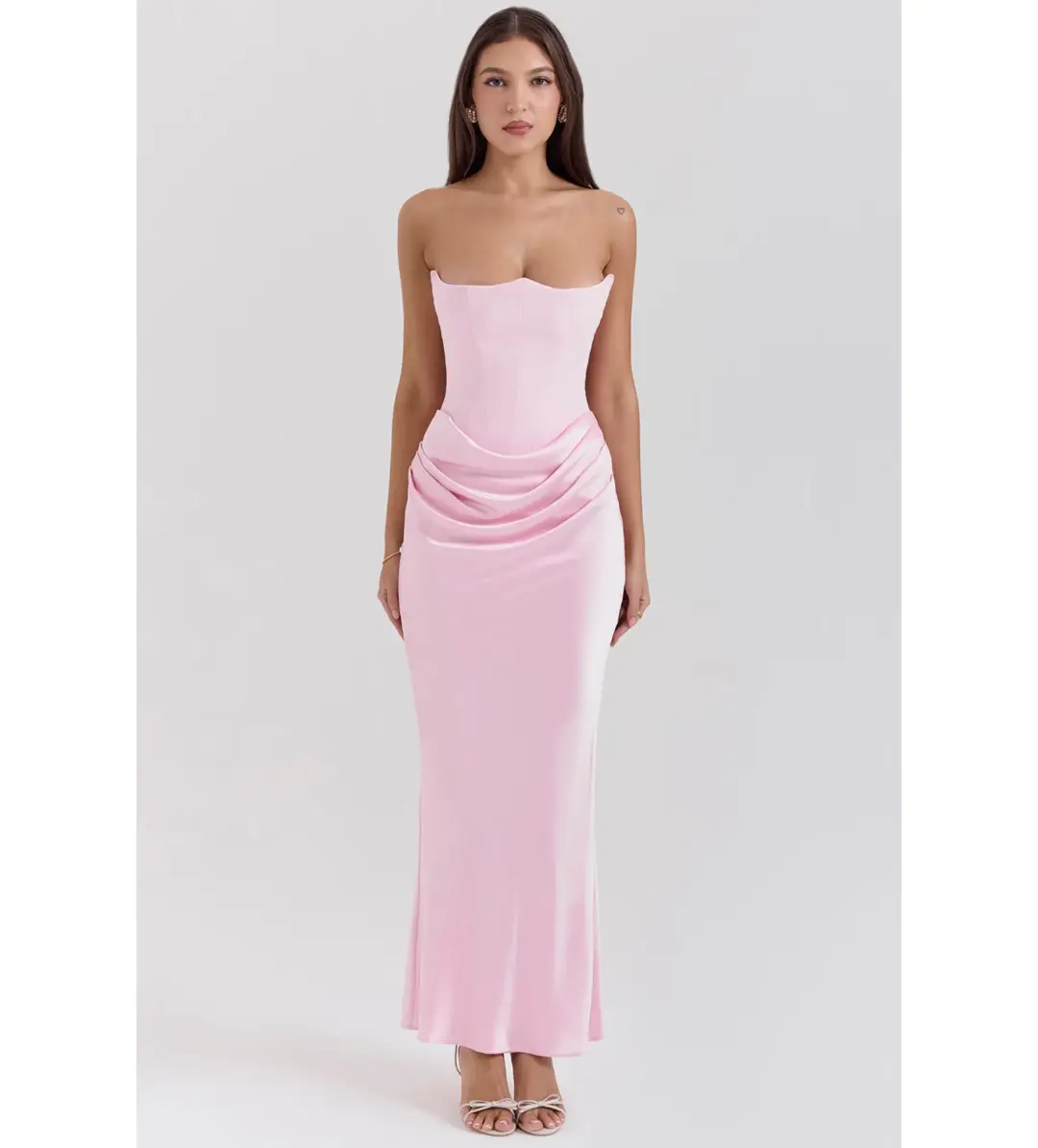 House of CB Persephone Strapless Corse Maxi Dress in Rose Shadow Size AU 8  for rent on The Volte - main image