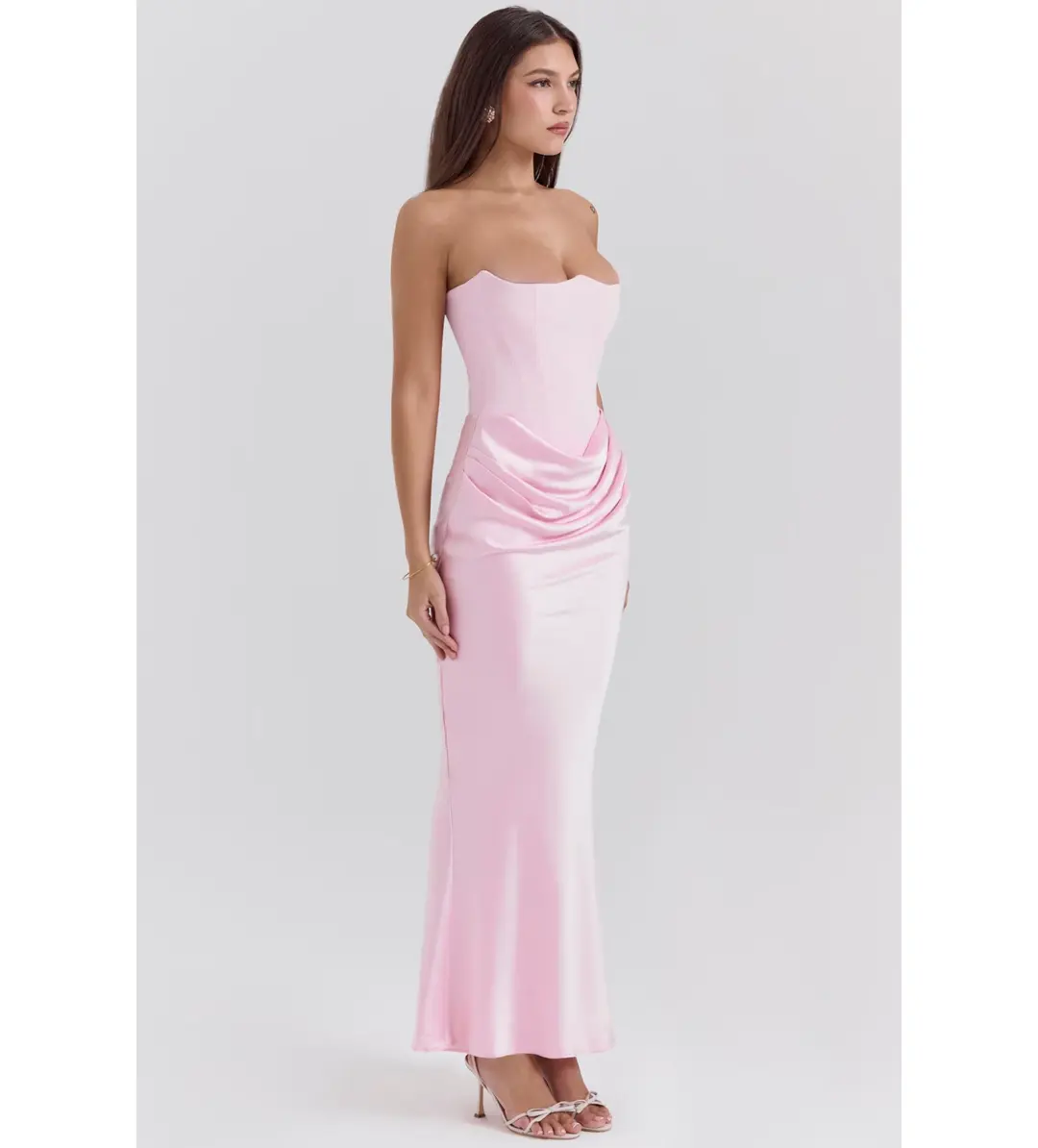 House of CB Persephone Strapless Corse Maxi Dress in Rose Shadow Size AU 8  for rent on The Volte - main image
