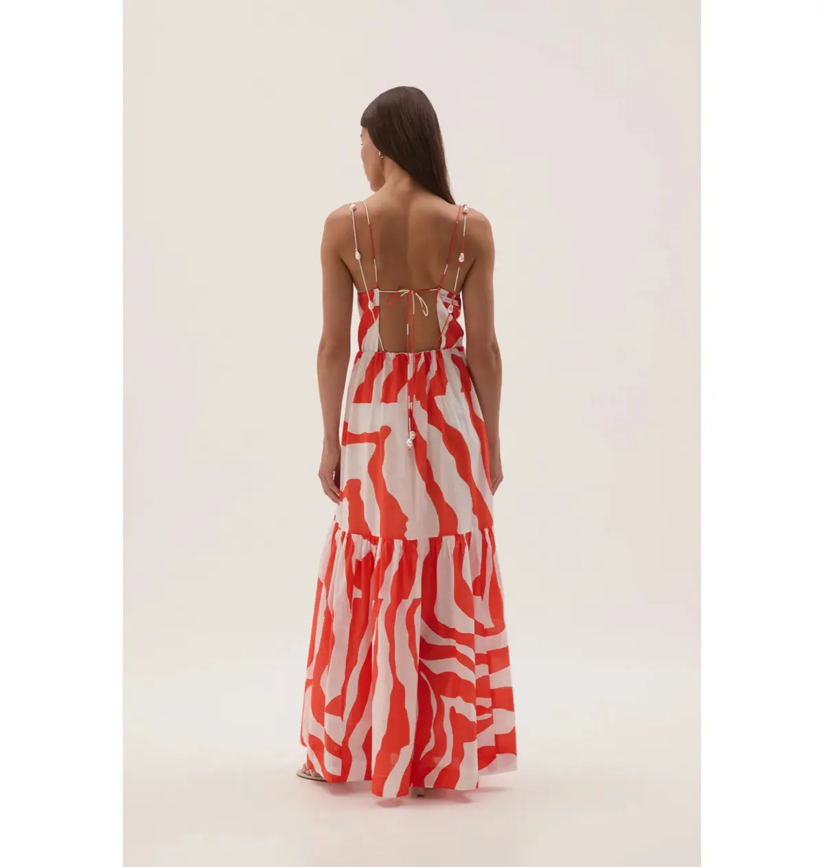 Aje Marley Tiered Maxi Dress in Coral Zebra Size AU 6 - Image 4