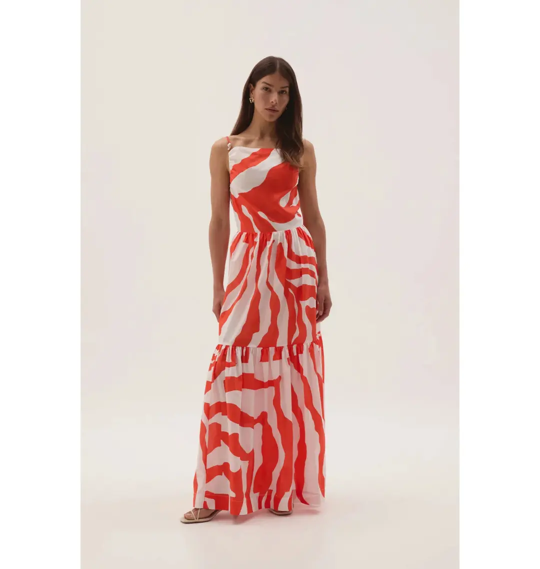 Aje Marley Tiered Maxi Dress in Coral Zebra Size AU 6 for rent on The Volte - main image