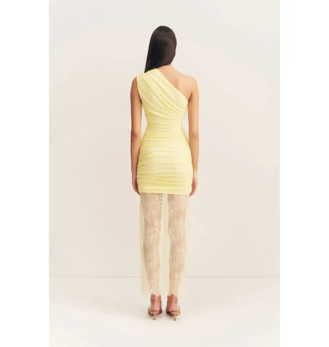 Shona Joy Martine Lace Gathered Dress Sherbet Yellow Size AU 8  for rent on The Volte - main image
