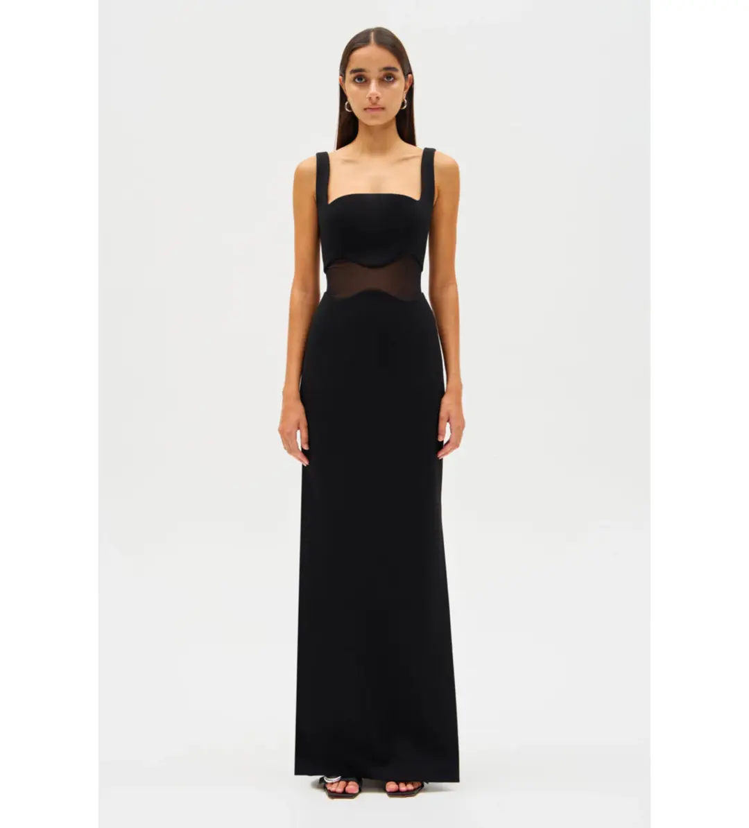 MISHA Damita Crepe & Mesh Maxi Dress Black Size 8/S  for rent on The Volte - main image