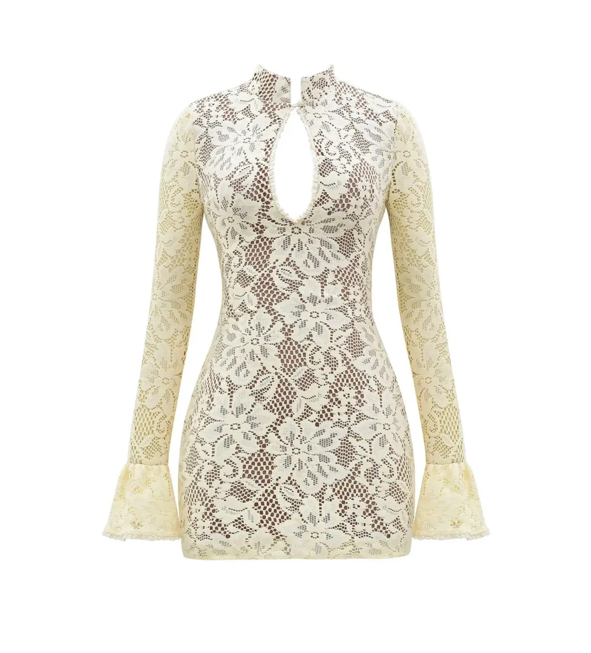 House of CB Brianna Keyhole Lace Longer Mini Dress in Buttermilk in Size S / AU 8 - Image 4