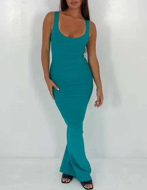 Herve Leger Turquoise Round Neck Gown Maxi Size AU 8 - Image 1